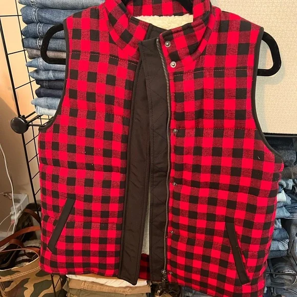 Buffalo check Sherpa lined puffer vest